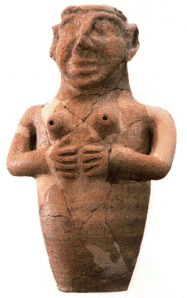 Philistine vessel of fertility goddess with breasts as spouts, found in
Tell Qasile